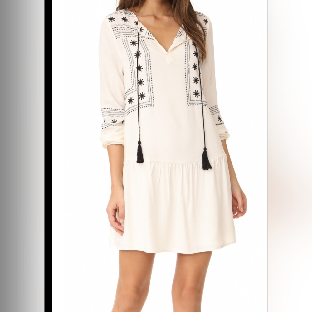 Cupcakes and Cashmere Vander Embroidered Drop Waist Dress Size M Cream/Black
